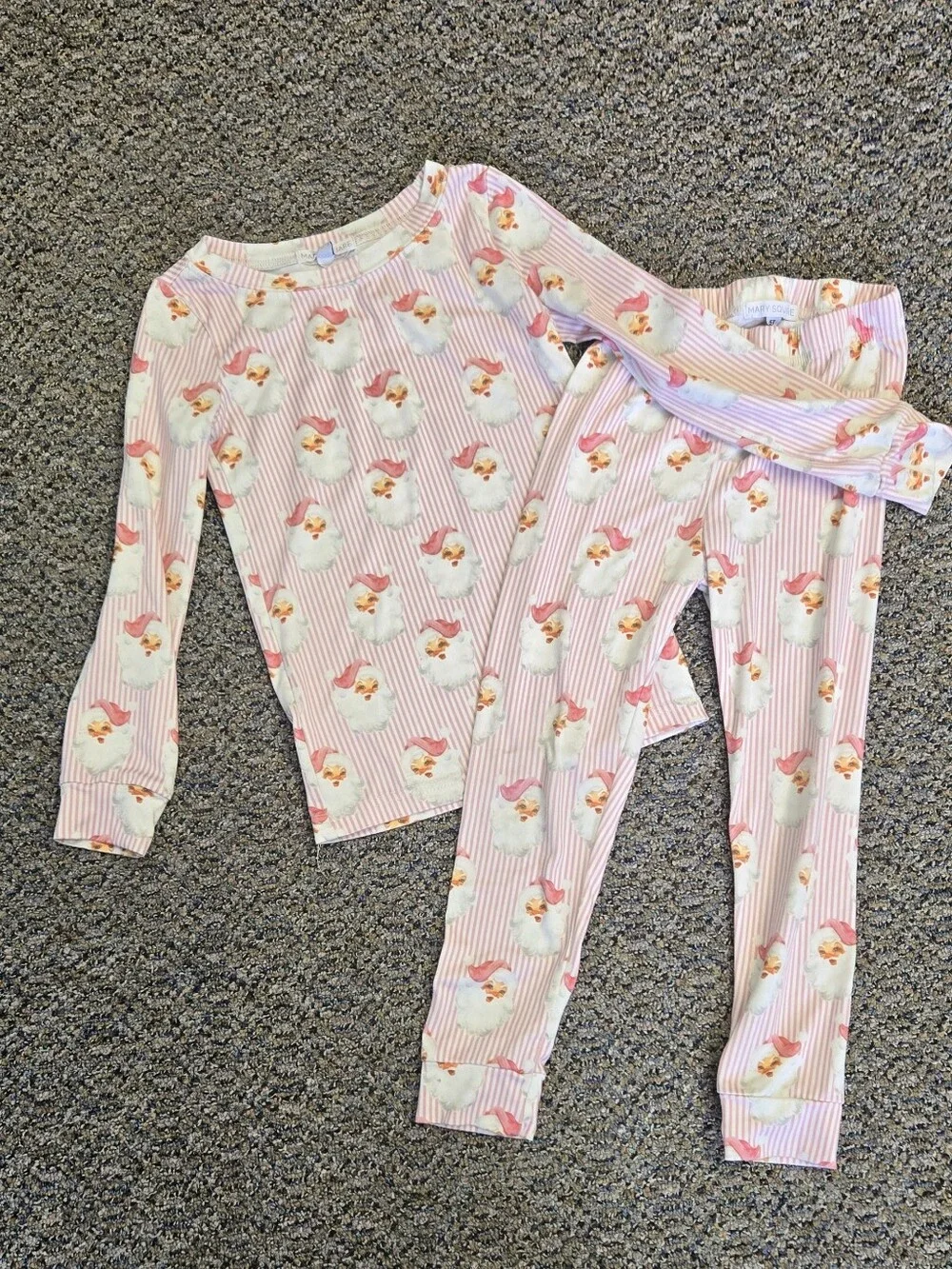 Girls 5T Pink & White Striped Vintage Santa Pajama Set